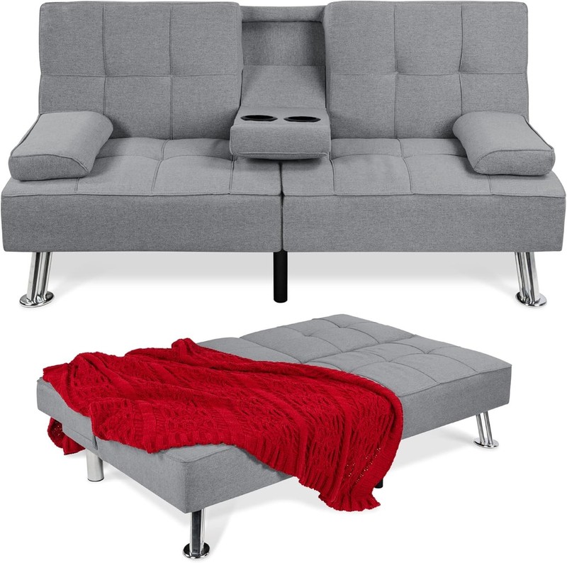 Linen Modern Folding Futon, Reclining Sofa Bed for Apartment, Dorm w/Removabl... gallery