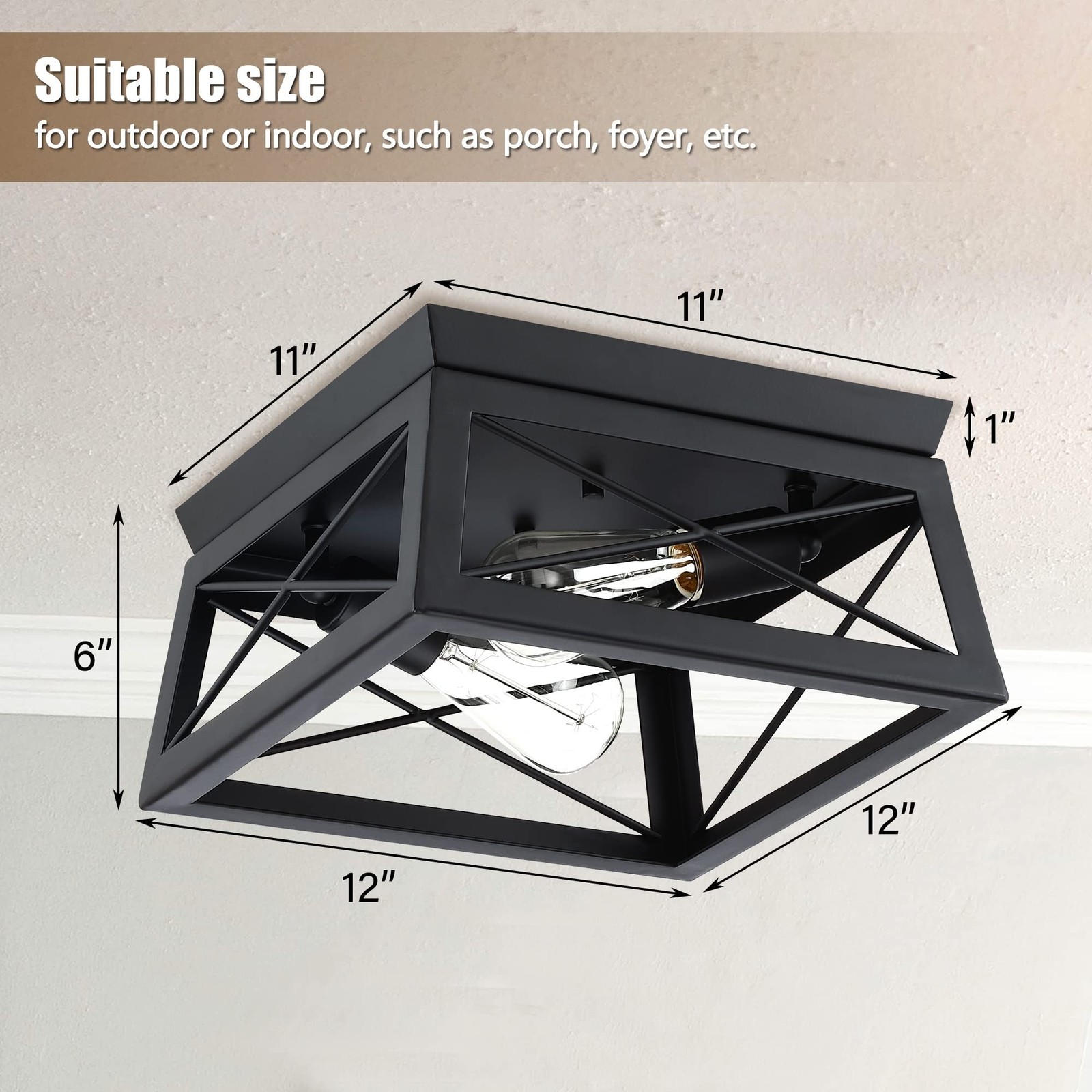 Pia Ricco Flush Mount, Modern Industrial Square Ceiling Light for Outdoor Por... gallery