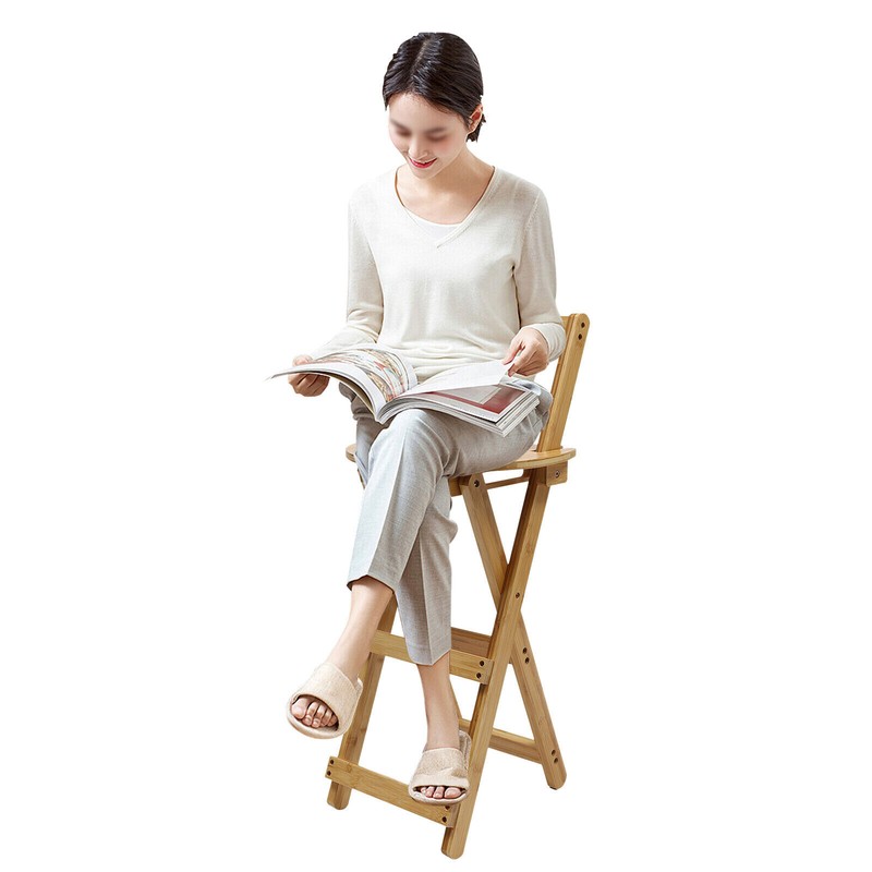 Portable Folding Bamboo Stool Tall Chair Foldable Bar Stool Porch Kitchen Chair gallery