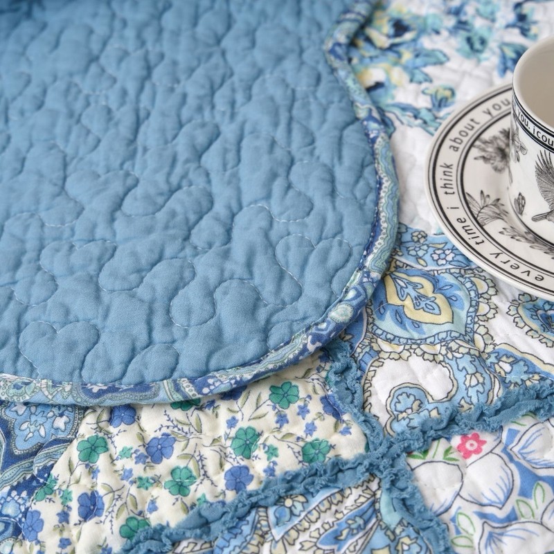 Tache Cotton Patchwork Petal Dance Blue White Floral Paisley Quilt Throw Blanket gallery