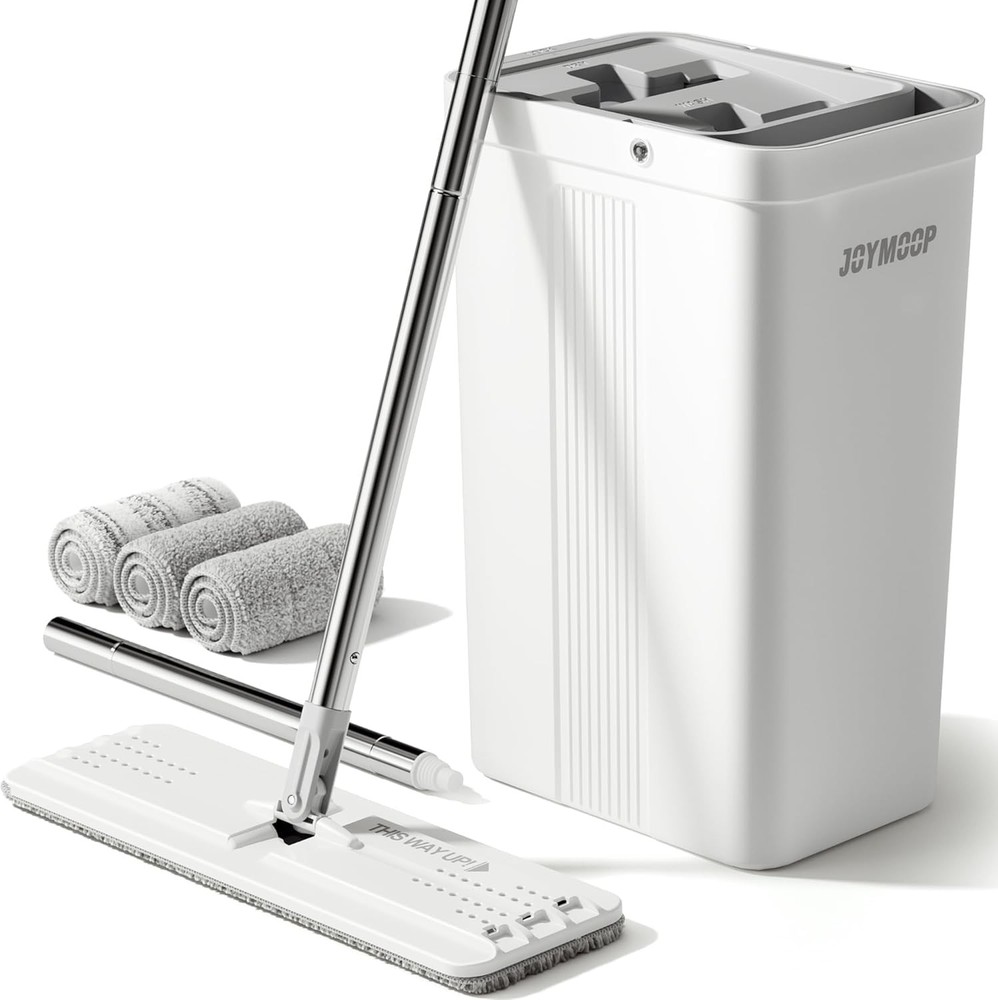 Flat Mop System Microfiber Mop and Bucket Set White Household & Commercial Floor