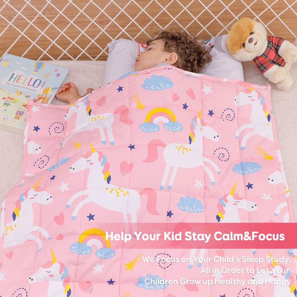 Sivio Weighted Blanket | 100% Cotton & Premium 36"x 48" 5lbs, Pink Unicorn gallery