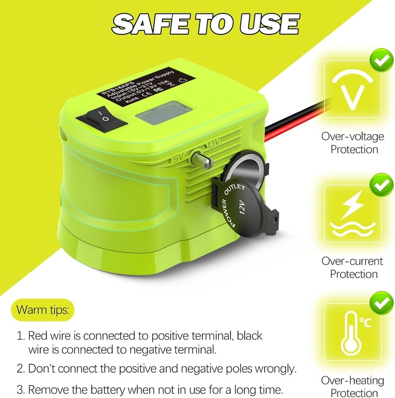 18V to 12V Step Down Converter For Ryobi 18V Battery Cigarette Lighter Plug gallery