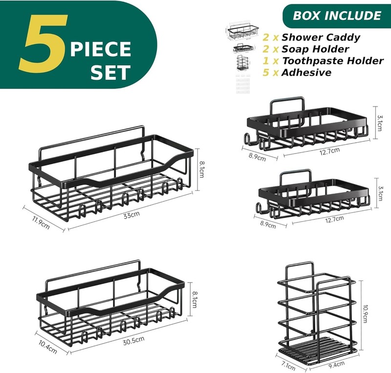 5 Pack Shower Caddy Adhesive Shower Organizer for Bathroom Storage & Kitchen gallery