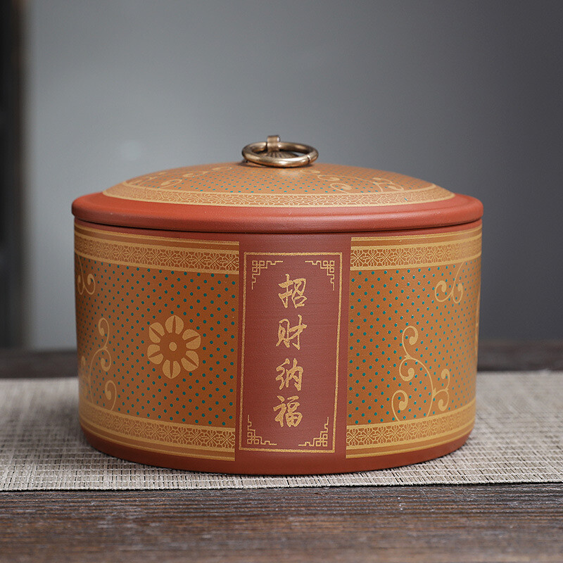 Sealed Tea Canister For Loose Tea Print Small Tea Caddy With Lid Zisha Clay New gallery