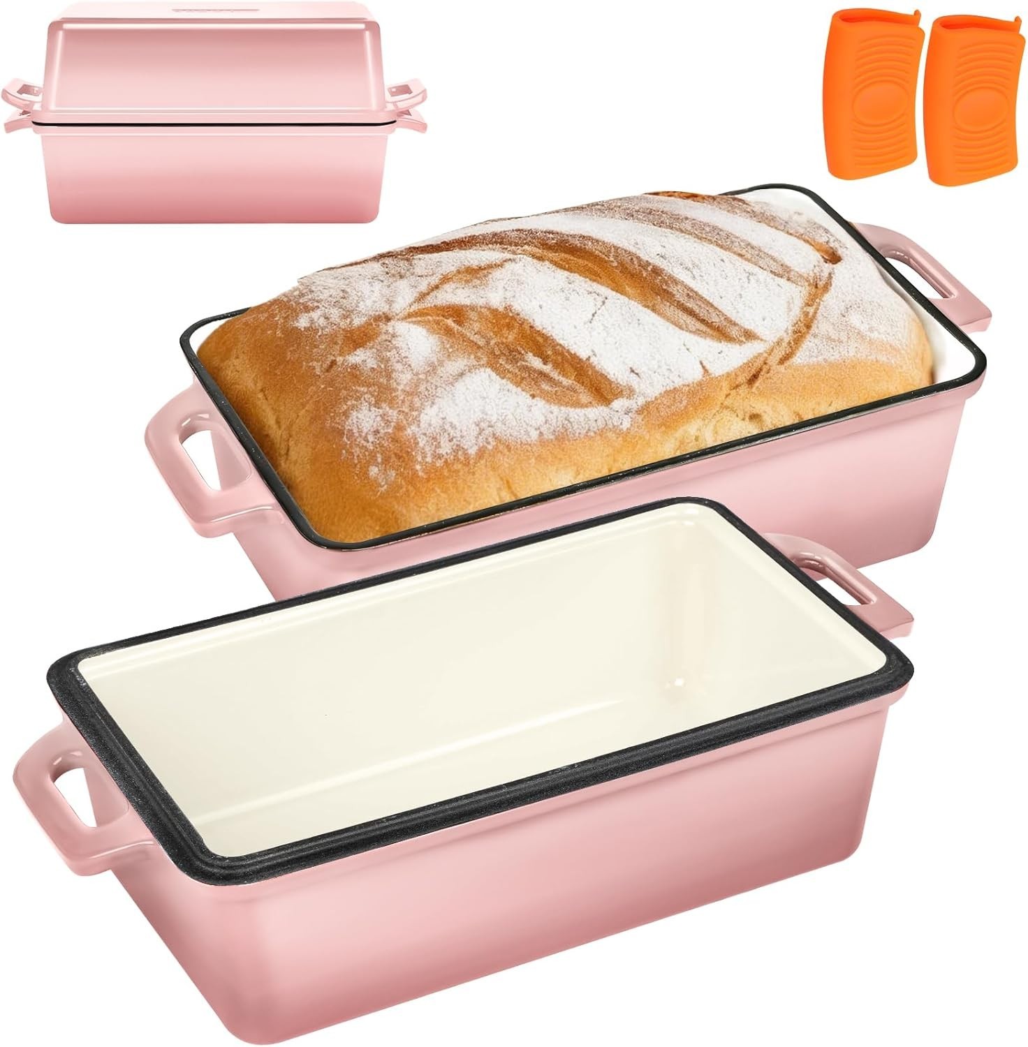 Enameled Cast Iron Bread Loaf Pan with Lid, 9x5 Sourdough Baking Pans for Hom gallery