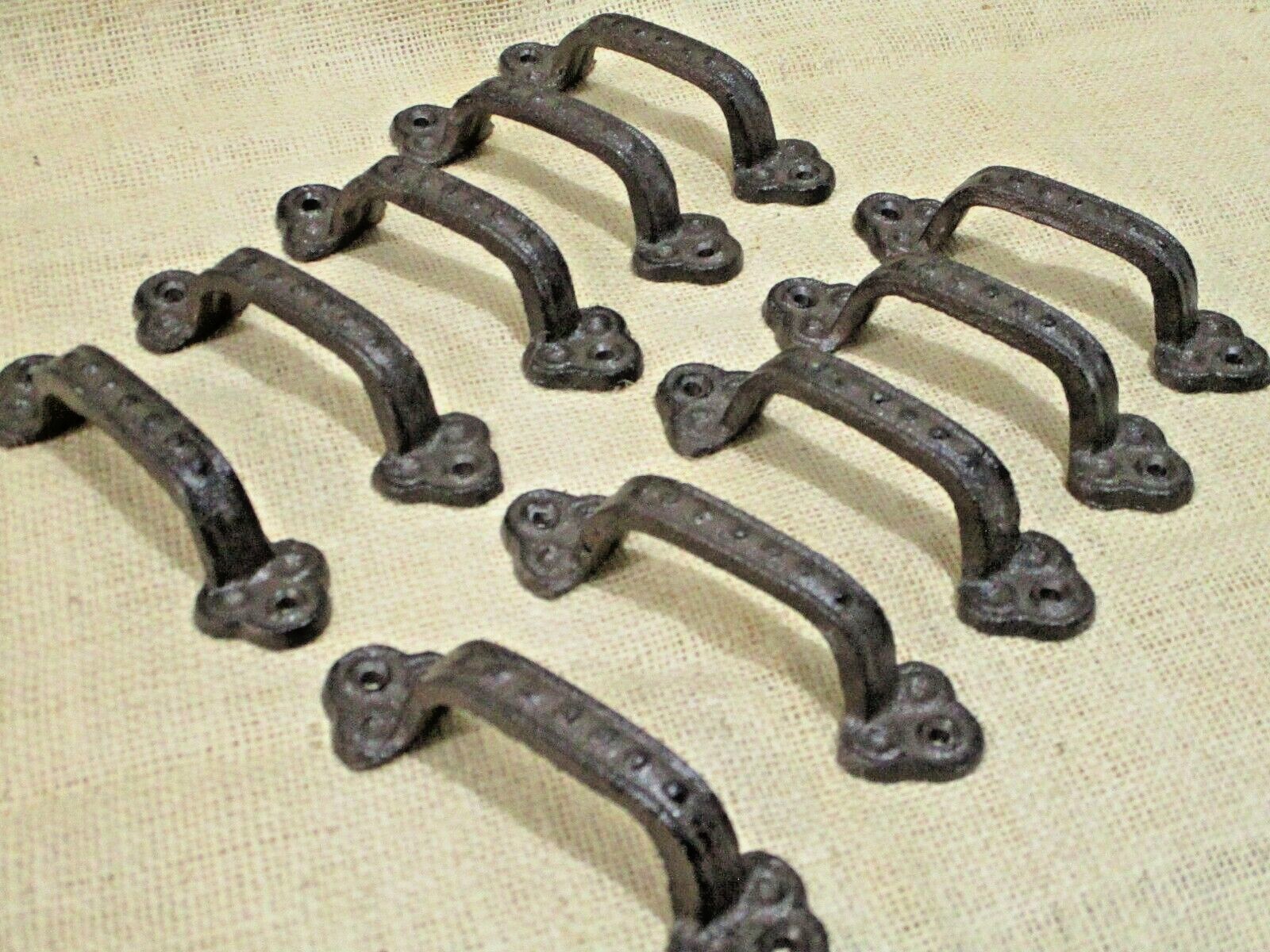 10 Rustic Cabinet Handle Cast Iron Drawer Pull Door Antique Style 5 1/2" Cabin gallery