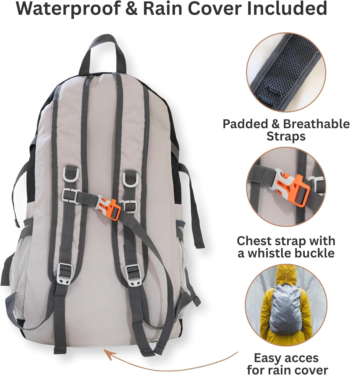 Foldable Backpack with Rain Cover - Multiple Pockets - Waterproof Lightweight Pa 3