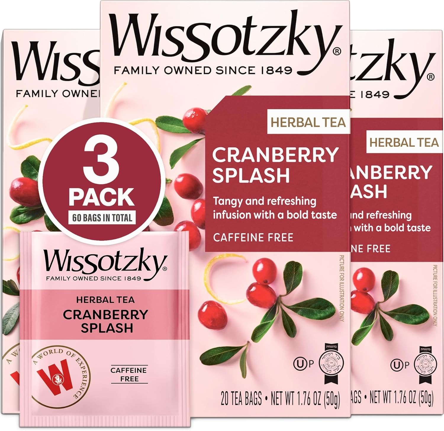 Cranberry Herbal Tea (3 Pack - 60 Teabags) | Refreshing Blend | Caffeine Tea | gallery