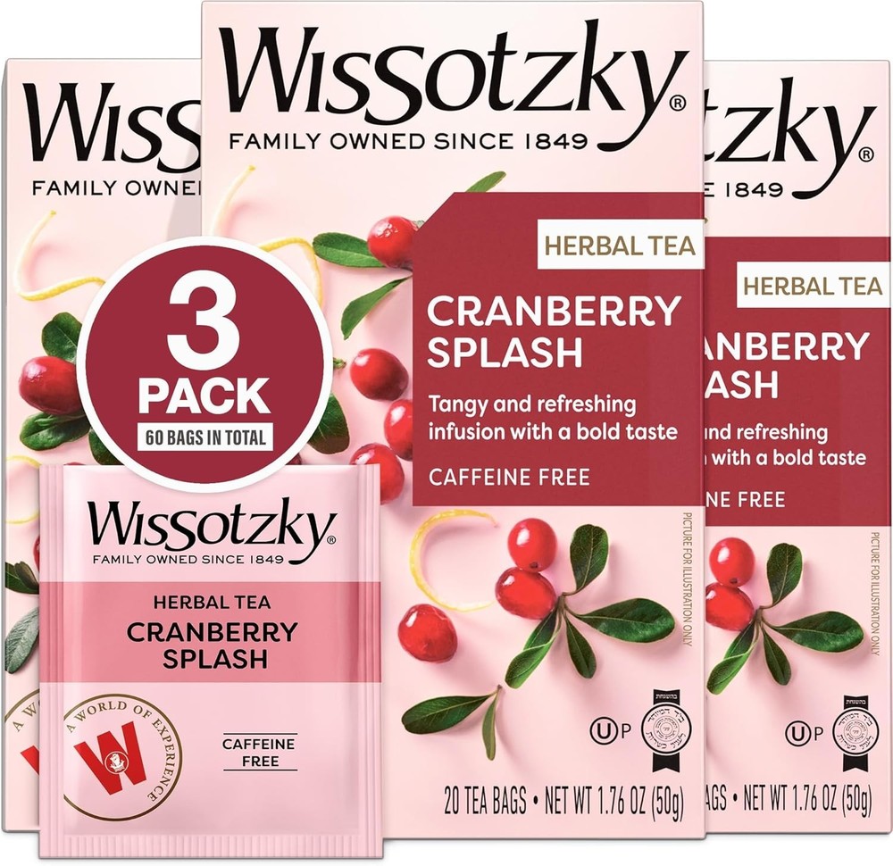 Cranberry Herbal Tea (3 Pack - 60 Teabags) | Refreshing Blend | Caffeine Tea |