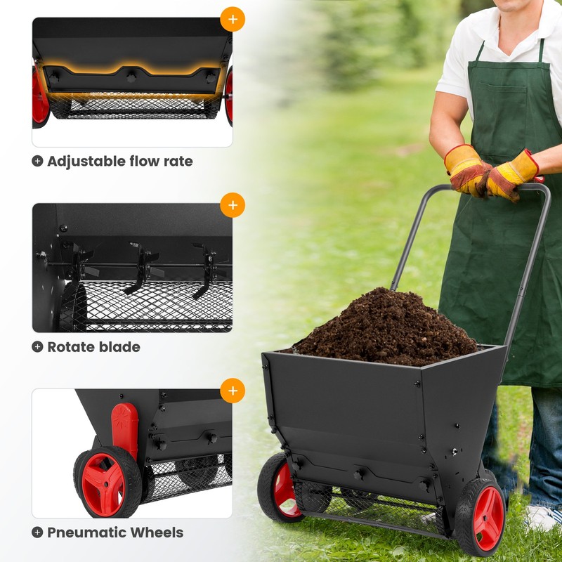 Lawn Drop Spreader, Compost Spreader, Adjustable Rate Metal Mesh Basket for Feed gallery