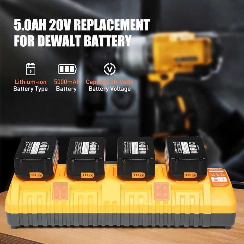 4Pack 20v Max Battery Replacement for Dewalt 5.0Ah with DCB104 Battery Charger gallery