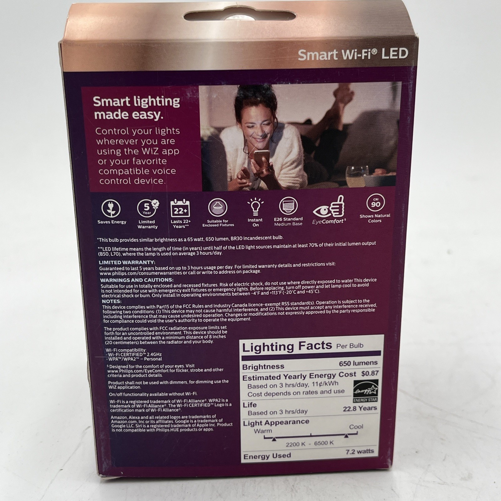 NEW!! 2-Pk Philips Smart 65W LED Wi-Fi Light Bulb - Equivalent Color - BR30 gallery