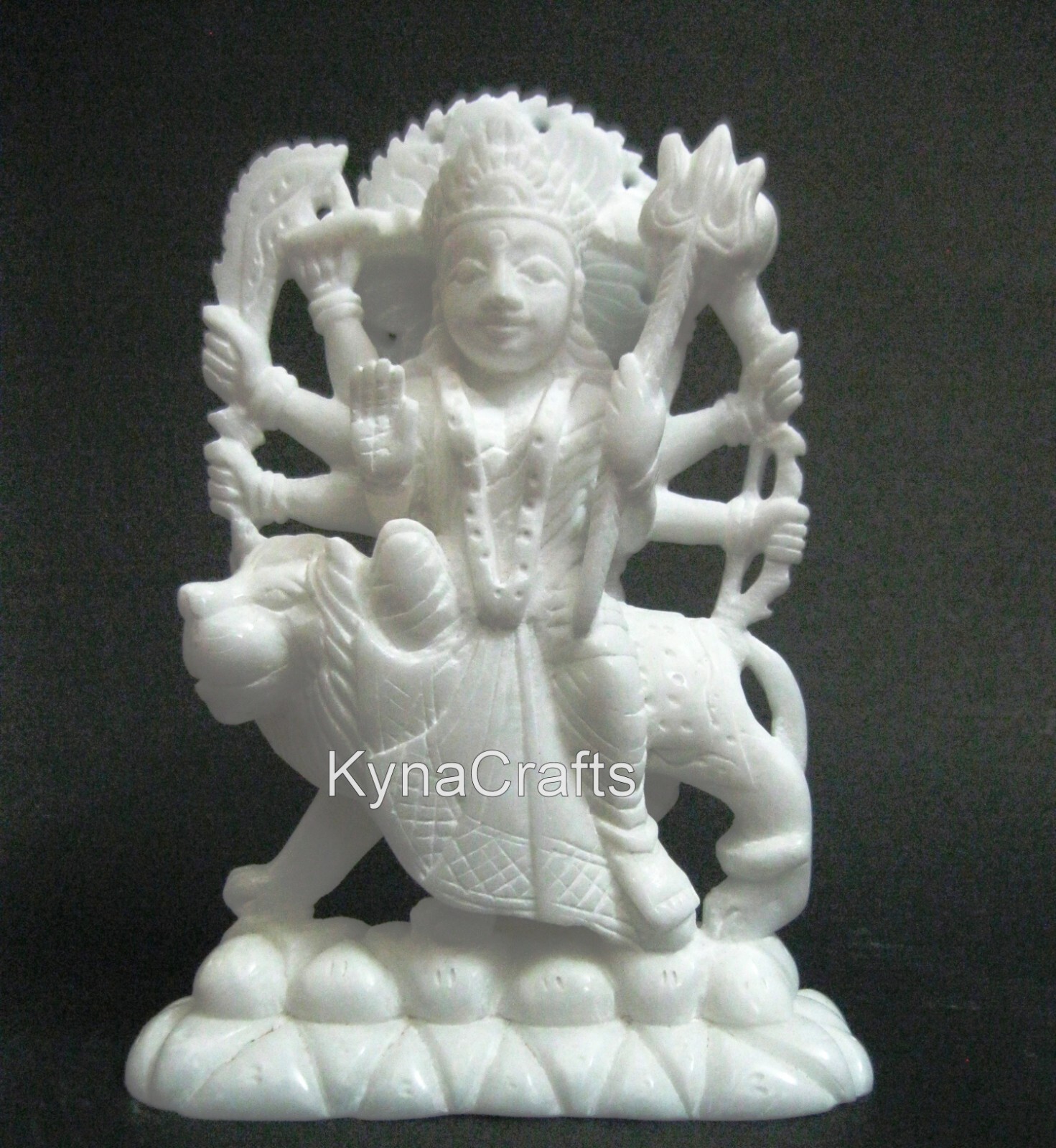White Marble Mata Rani Statue Carving Work Sherowali Maa Sculpture 7 Inches gallery