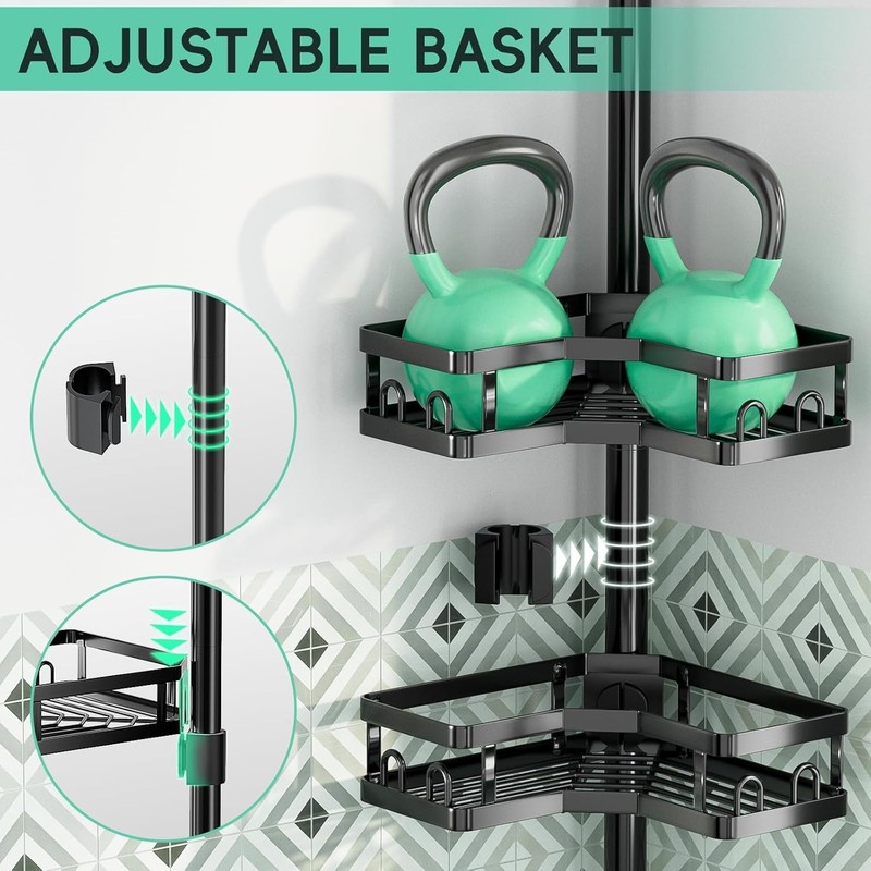 4-tier Adjustable Corner Shower Caddy Organizer with Hook Rustproof Tension Pole gallery