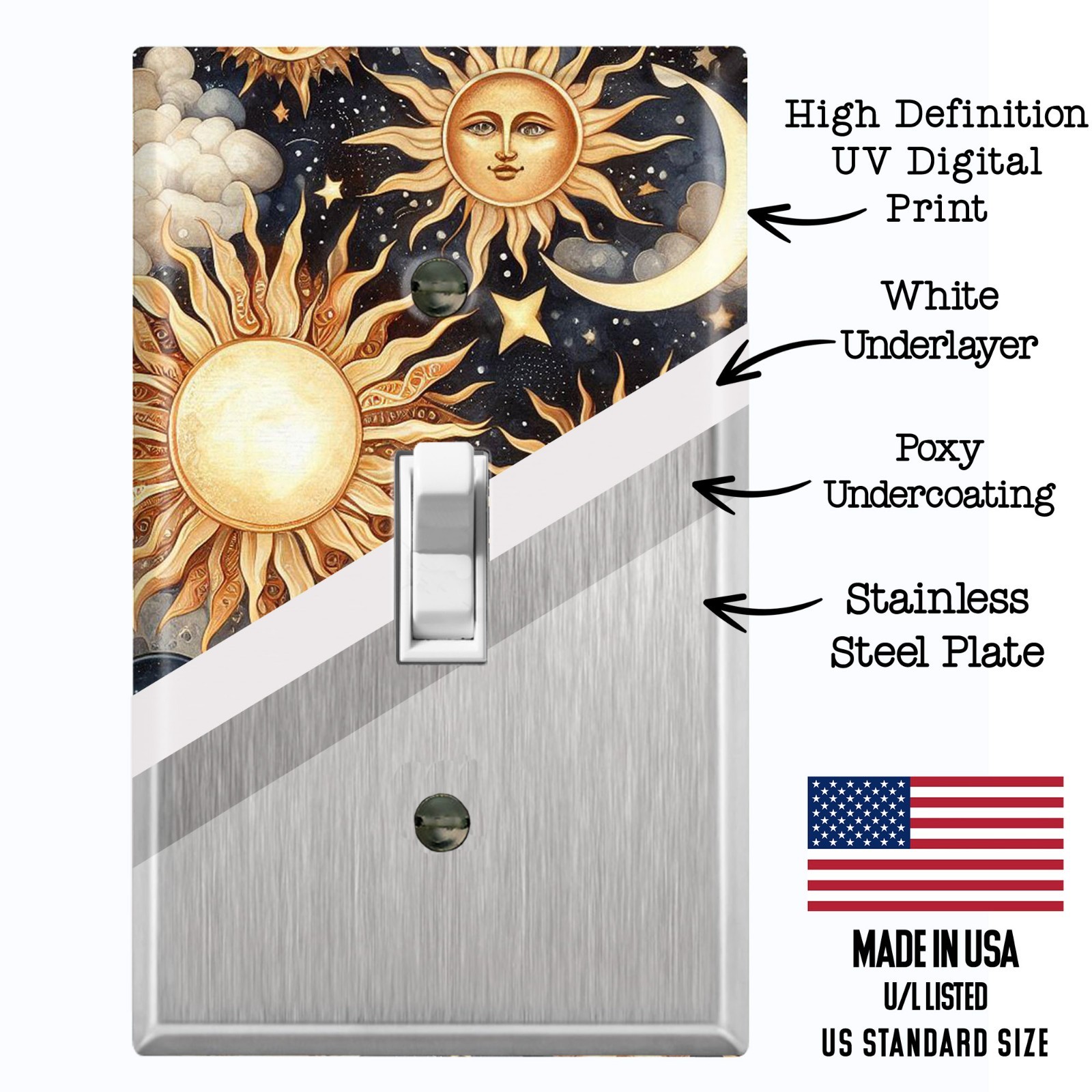 Metal Light Switch Outlet Cover Wall Plate Celestial Sun Moon Star Galaxy AFM116 gallery