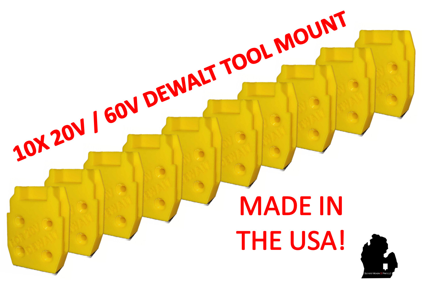 BEST FIT Yellow 10 Pack DeWALT 20V Tool Mounts / Hangers / Holders - MADE IN USA gallery