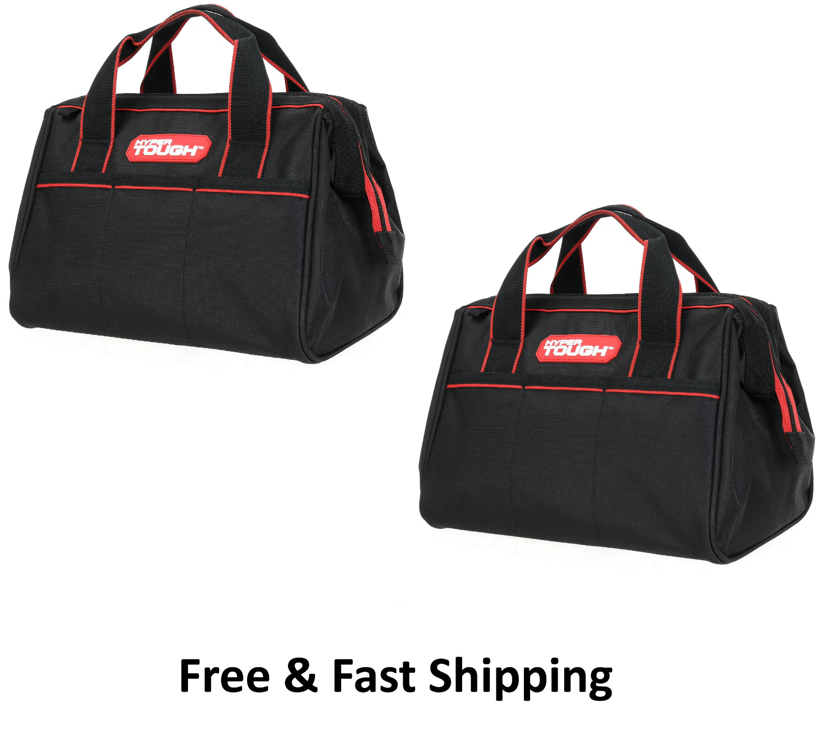 Hyper Tough 12-inch Polyester Tool Bag, with Full-Length Zipper Double Strap 2Pk gallery