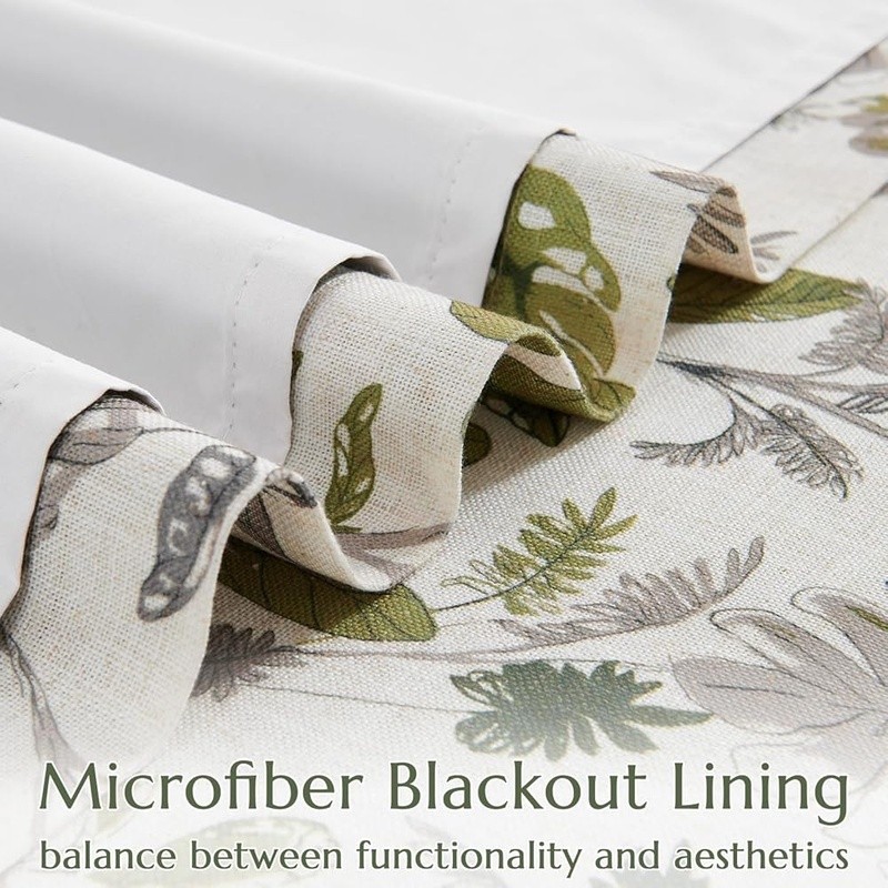 Leaf Pattern Blackout Curtains Linen Blend 2 Panels Window Drapes Home Decor New gallery