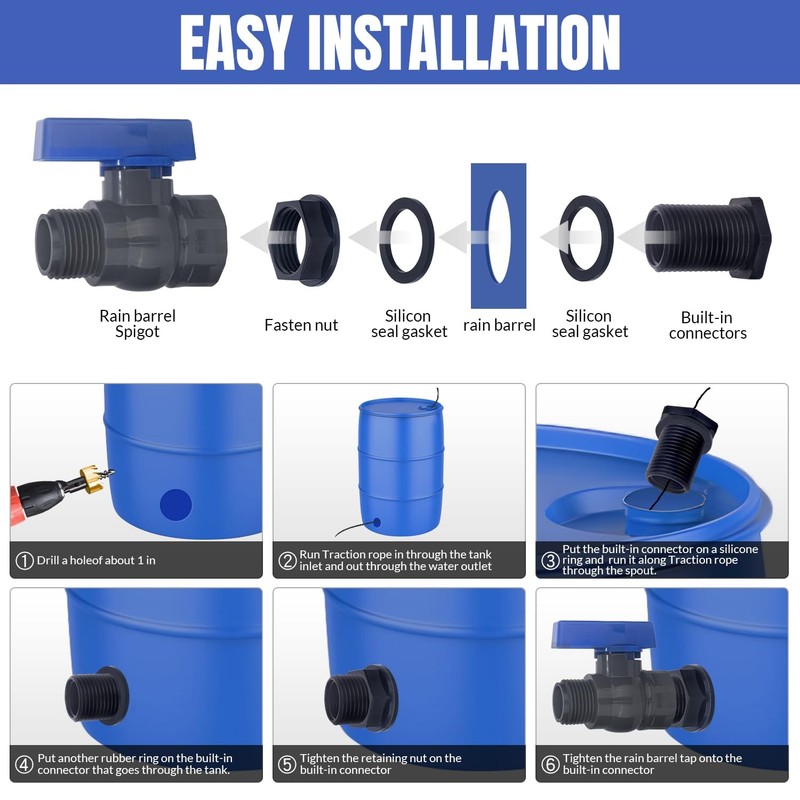 PVC Rain Barrel Spigot Kit 2 Pack 3/4" GHT Garden Diverter Kit With Bulk... ... gallery