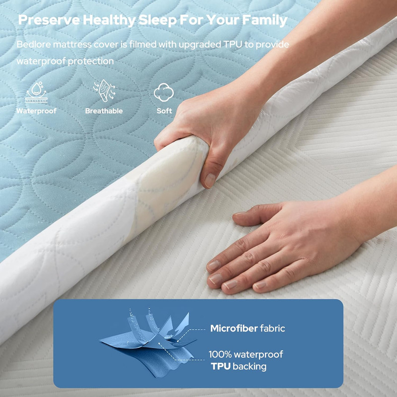 Twin Waterproof Mattress Protector Deep Pocket 6-15 Inch Sky Blue gallery