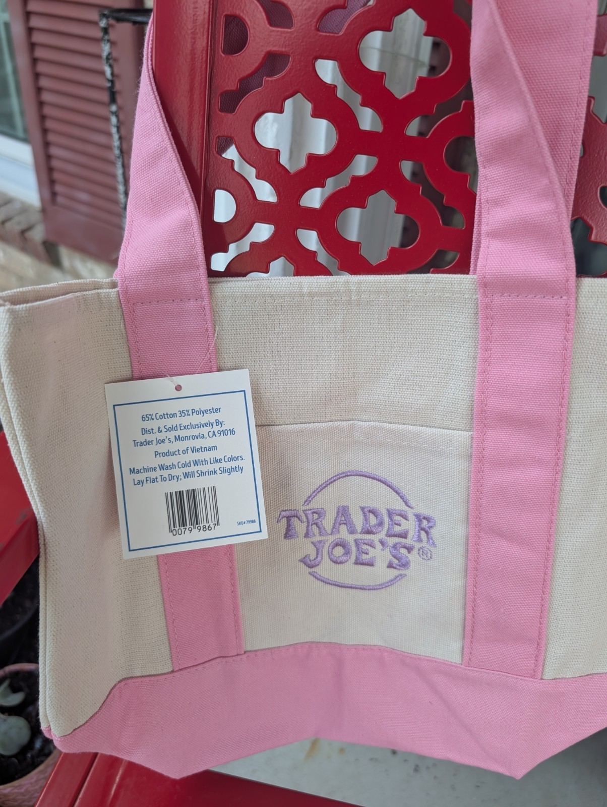 TRADER JOE'S ~ Mini Pastel Canvas Tote Bag { PINK } gallery