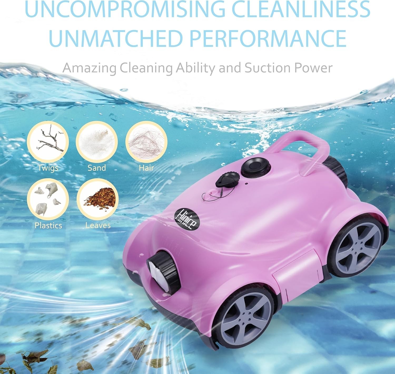 Hinice Cordless Robotic Pool Cleaner Automatic Vacuum 150 Min 2200 Sq.Ft. Pink gallery