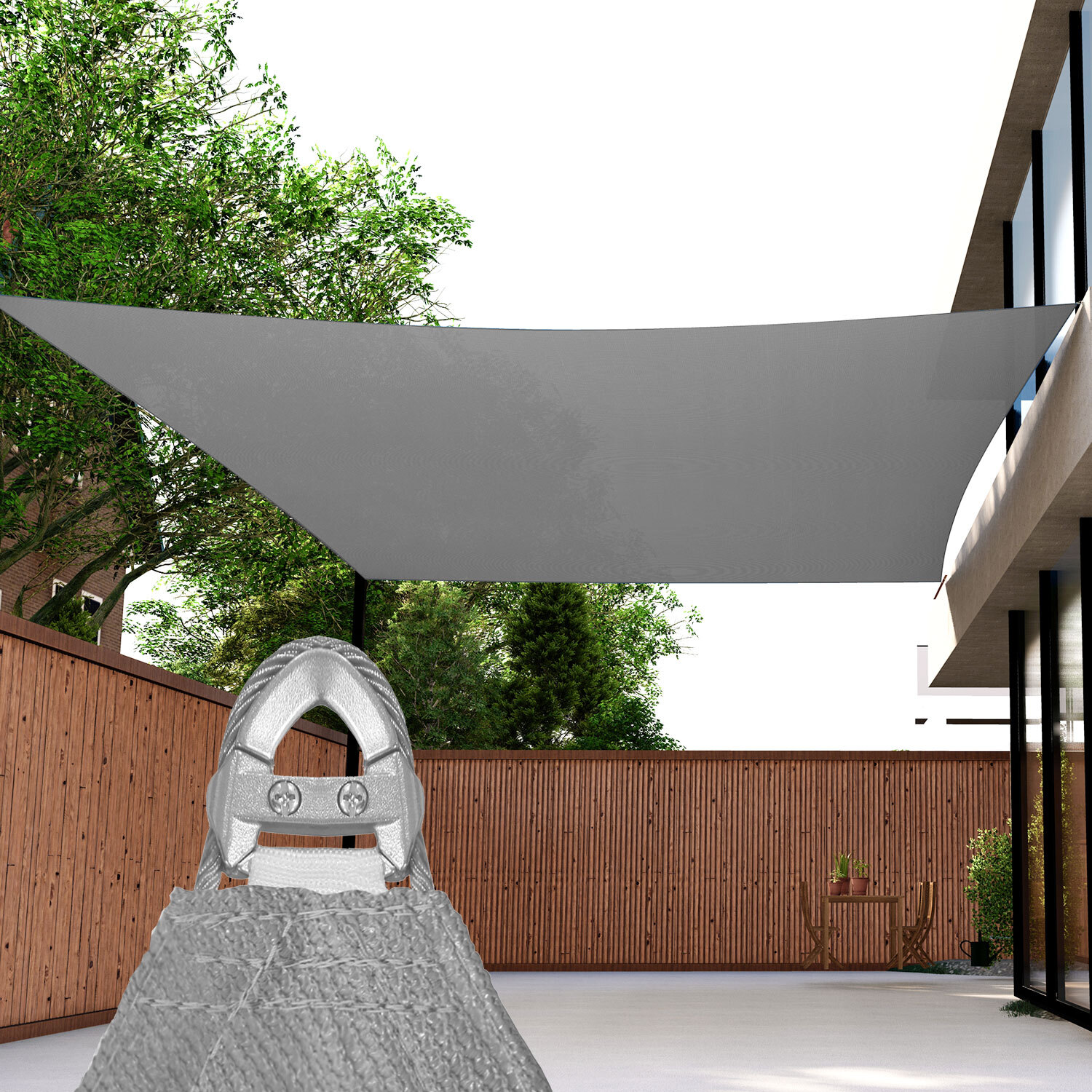 7-12 Ft Shade Sail w/ Steel Wire Rectangle Sun Canopy Pool Shelter Cover Gray gallery