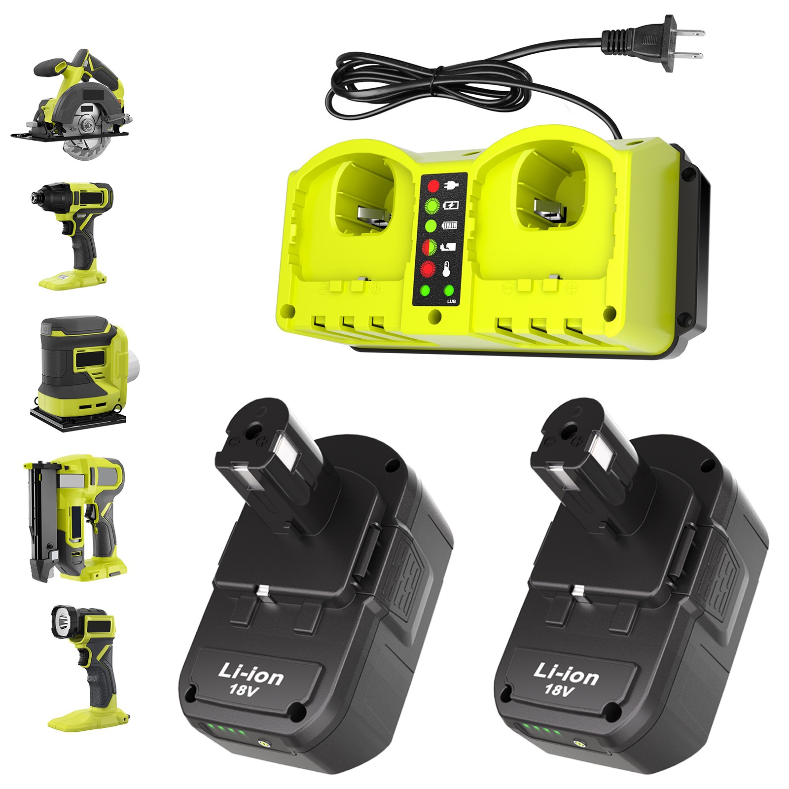 2 Pack 18V 8.0Ah Battery & Dual Charger Kit for Ryobi 18 Volt One+ Batteries gallery