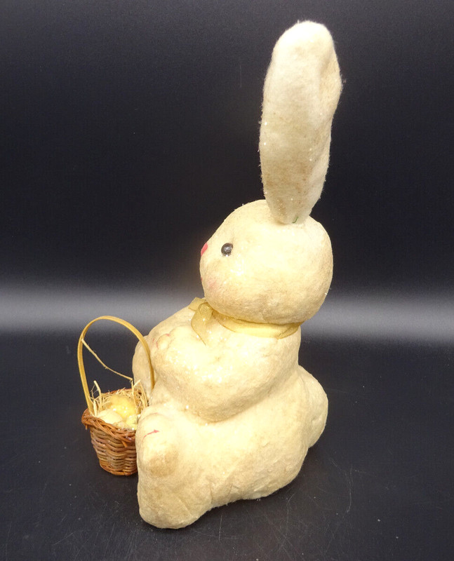 Bunny Rabbit Holding Easter Eggs in Basket 11" Figurine Cloth Covered Vintage gallery