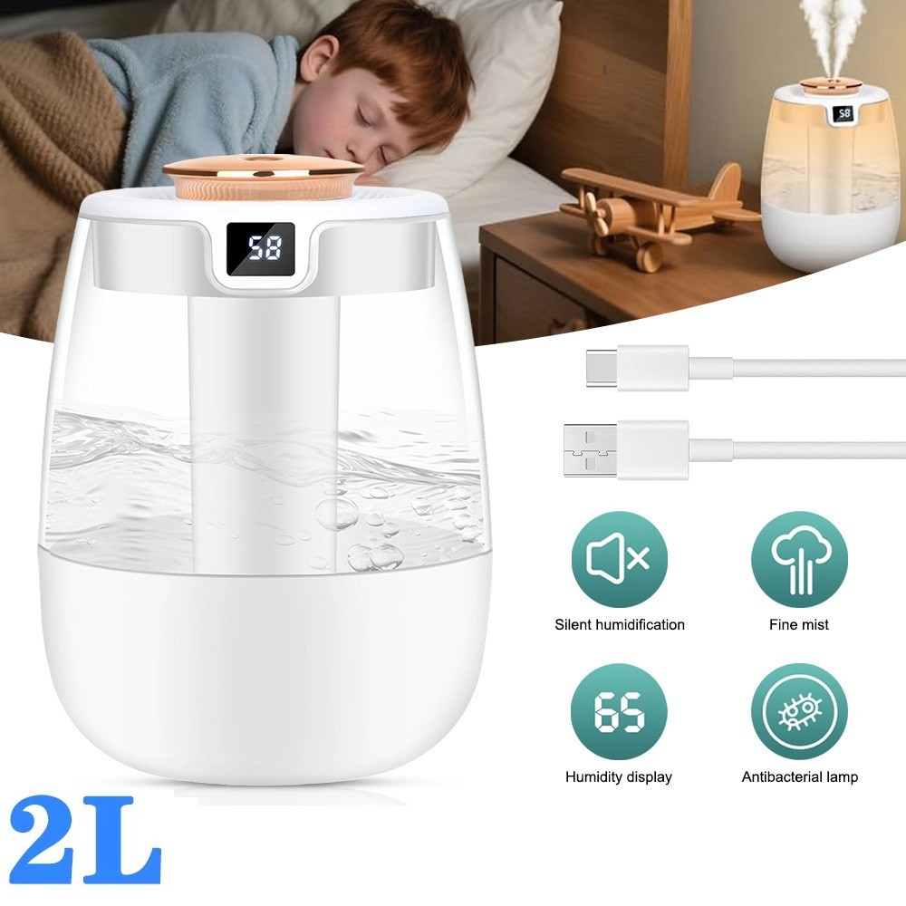2L Humidifiers Ultrasonic Warm & Cool Mist LED Humidifier Top Fill for Bedroom gallery