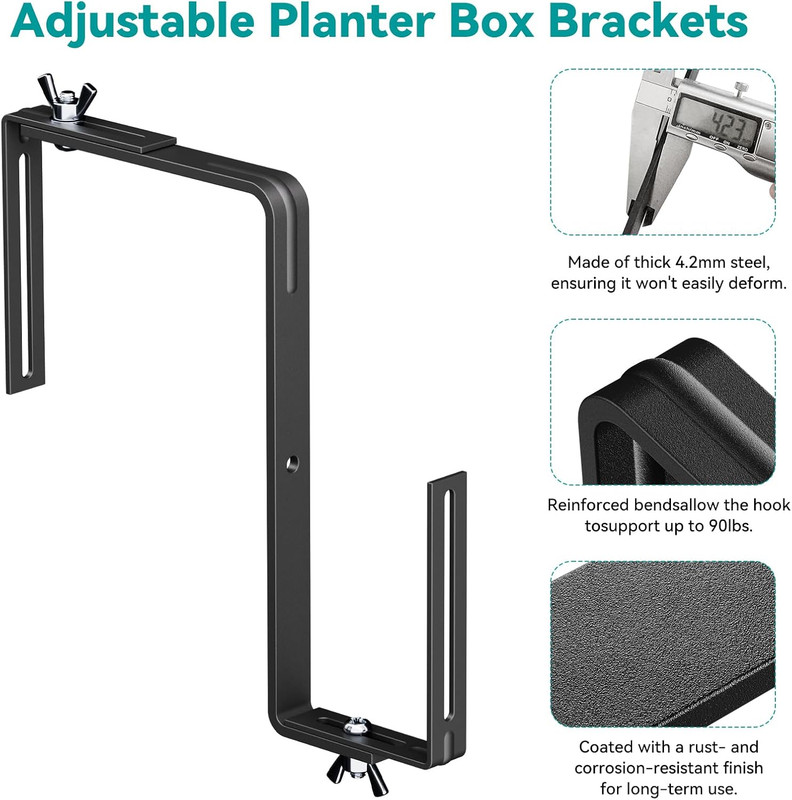 Adjustable Planter Box Brackets,Enhanced Bottom Support,Universal Outdoor Hangin gallery