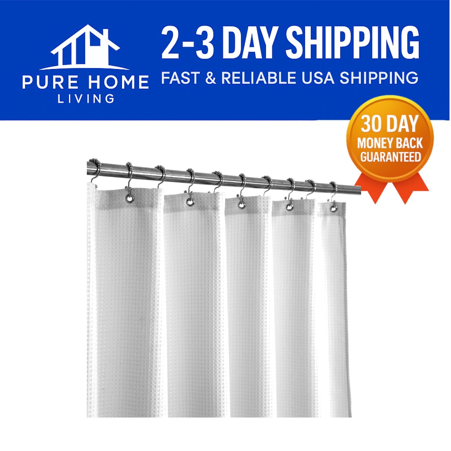 Eco-Friendly Water-Repellent Shower Curtain - 230 GSM Waffle Weave, 60x72 Inches gallery