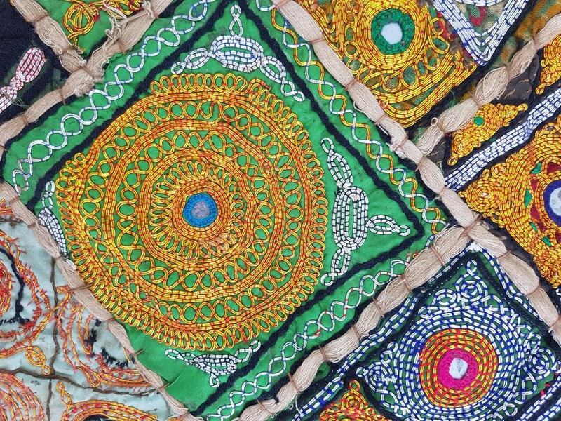 Vintage Indian Traditional Patchwork Banjara Embroidered Wall Hanging 34x20in gallery