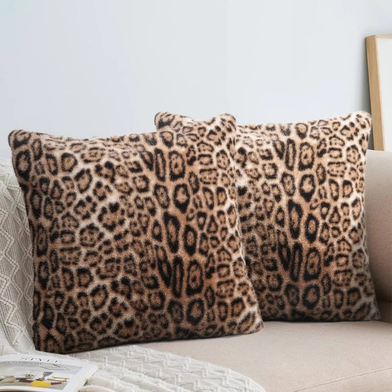 1pcs Beige Brown Leopard Print Polyester Pillow Cover Retro Cushion Case for Liv gallery