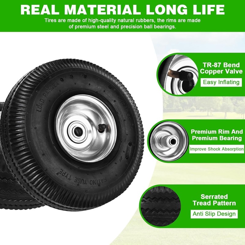 4.10/3.50-4 Polyurethane Solid Wheel Non-Rubber Tires for Garden Wagon Cart 2pcs gallery