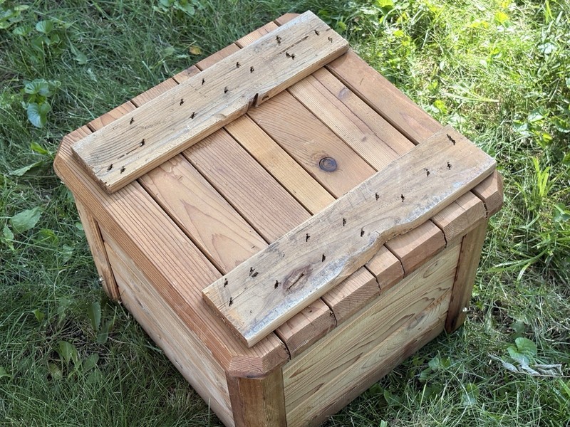 Rustic Slatted Pine Wood Storage Bin Planter Box Farmhouse 14x14 Inch Square Vtg gallery
