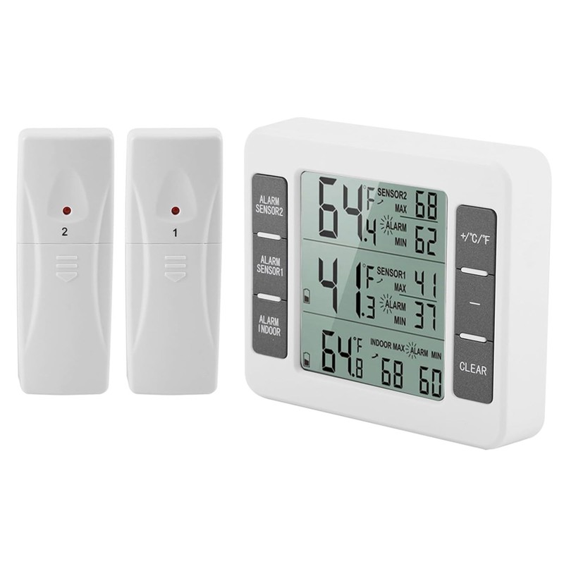 Wireless Digital Refrigerator Freezer Thermometer Temp Alarm 2 Sensor In/Outdoor gallery
