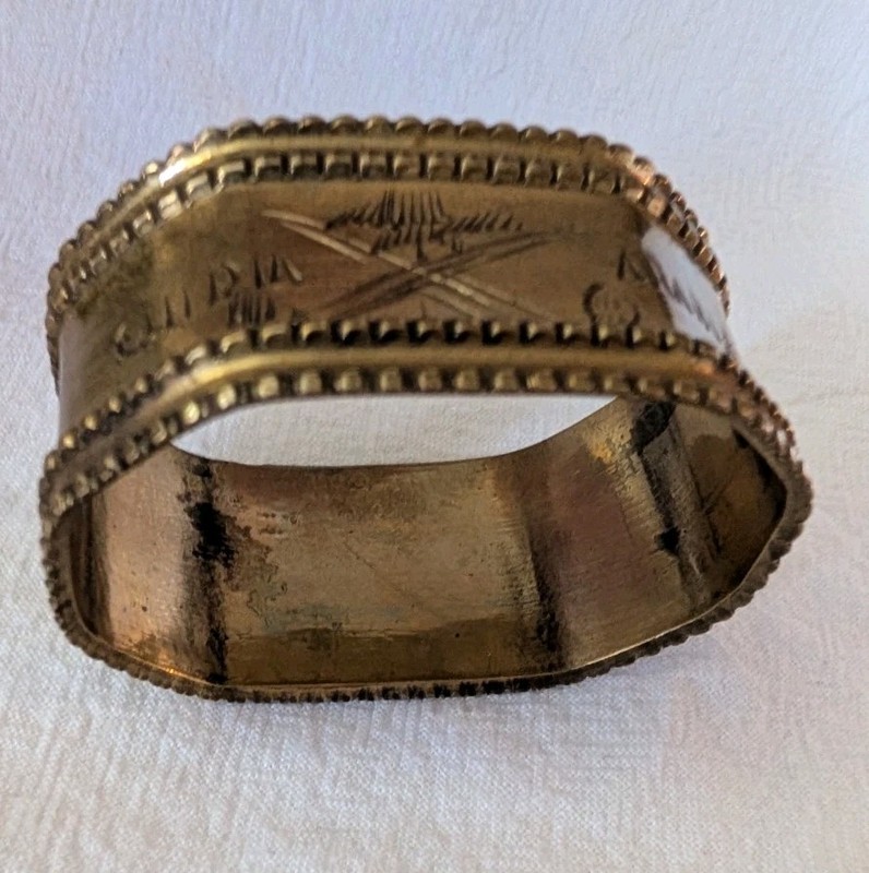 Engraved Saudi Arabia Solid Brass Oval Estate Vintage Napkin Ring gallery