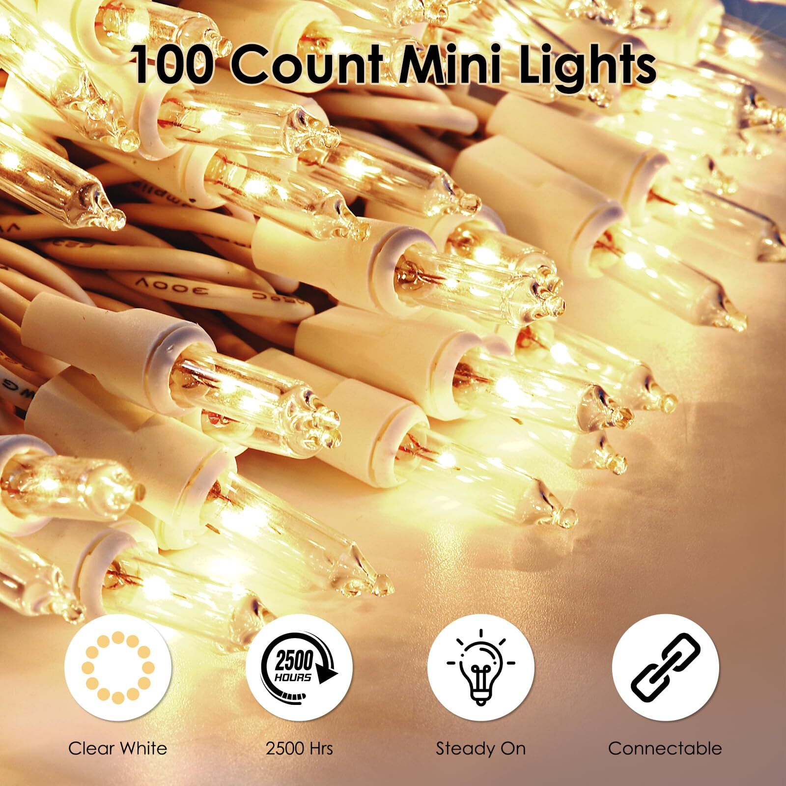 Christmas Lights 100 Count Clear Mini Lights White Wire Ul Certified Connectable gallery