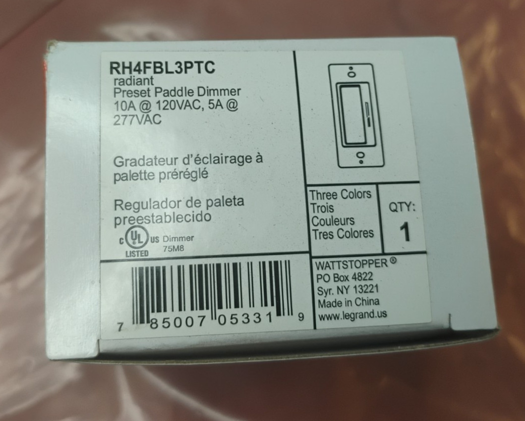 Legrand Wattstopper RH4FBL3PTC radiant preset paddle dimmer Three Colors gallery