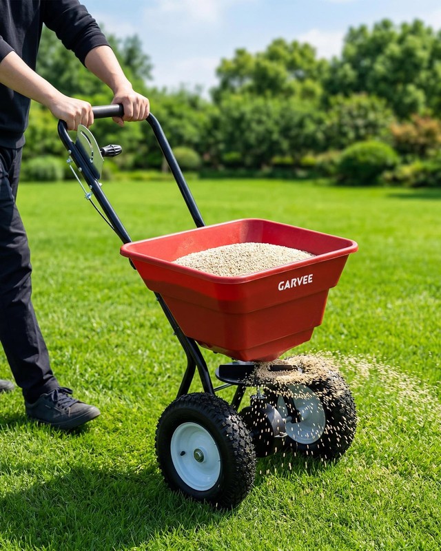 80LBS Push Broadcast Spreader, 12FT Width 13'' Wheels Adjustable Flow for Garden gallery