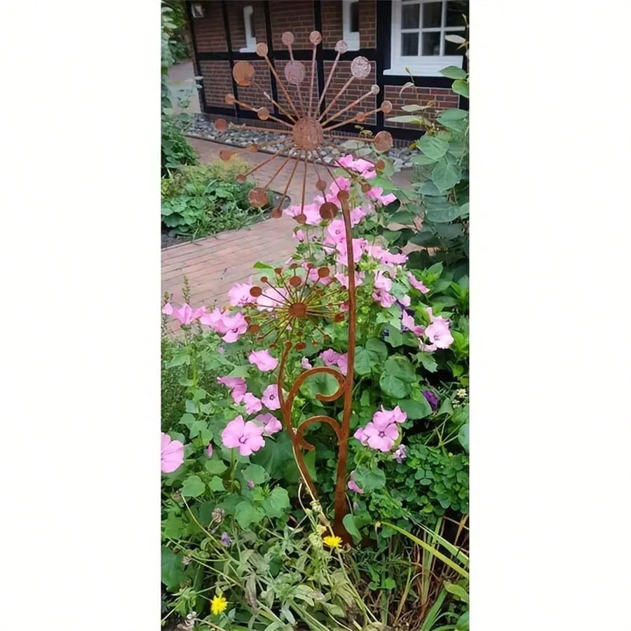 1pc Rusty Dandelion Garden Decoration -Floral-shaped metal garden signpost, Clas gallery