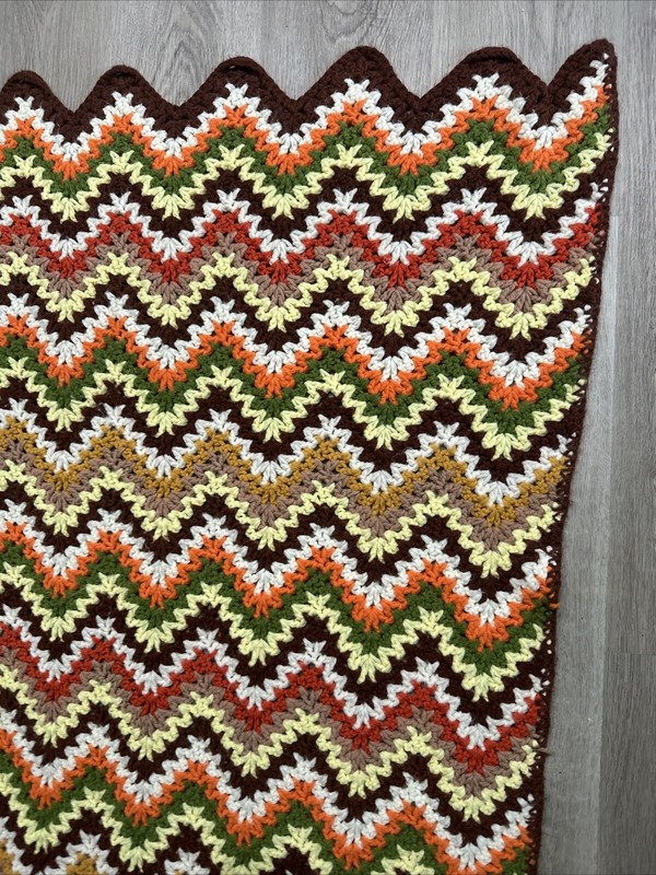 Vintage Crochet Chevron Zig Zag Pattern Throw Blanket Afghan 69"x45" gallery