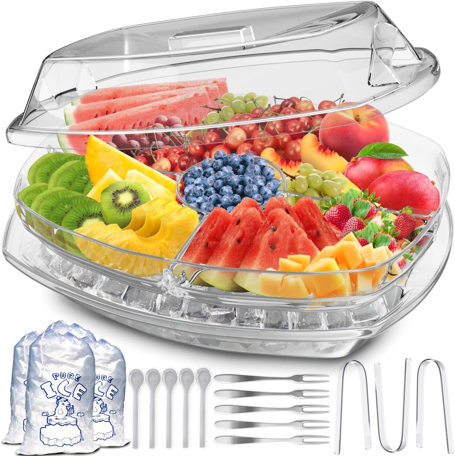 Premium Chilled Serving Tray for Parties - 15" Ice Chilled Party Platter w/Lid gallery