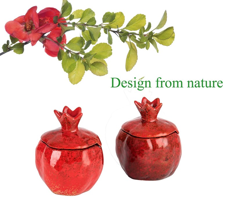 GABROC Salt Cellar 2 PCS Ceramic Pomegranate Shaped Salt Bowl With Lid and Spoon gallery