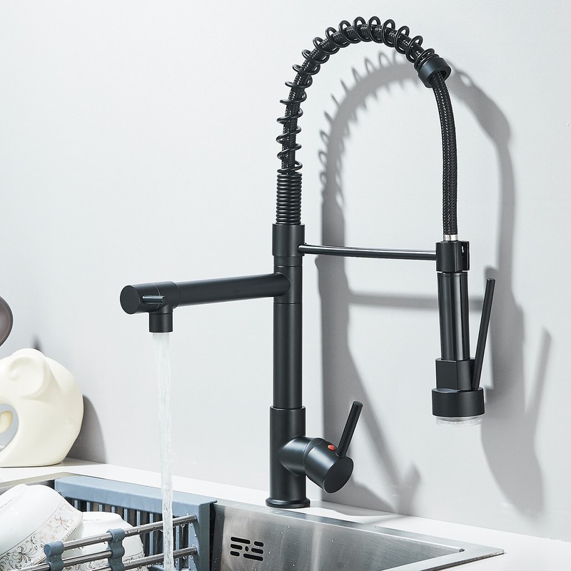 Black LED Kitchen Faucet Single Handle Swivel Sink Faucet with Pull Down Spray gallery