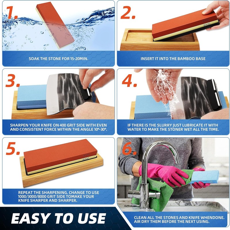 Knife Sharpening Stone Kit Dual Whetstone 400 1000 3000 8000 Grit Sharpener gallery