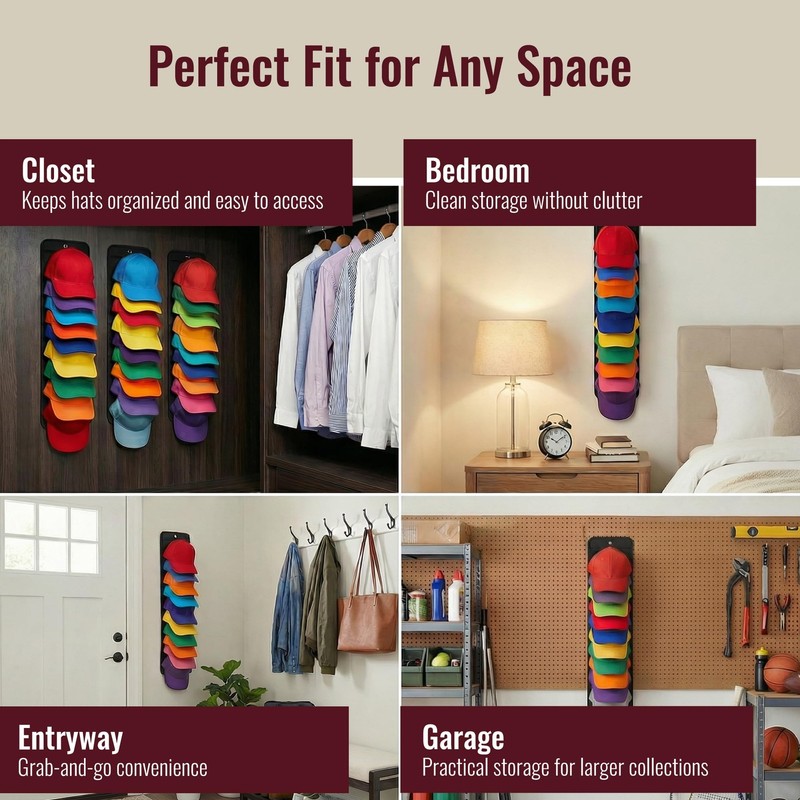 Hat Organizer for Baseball Caps - 2 Pack Hat Rack Hanger for Wall Door Closet gallery