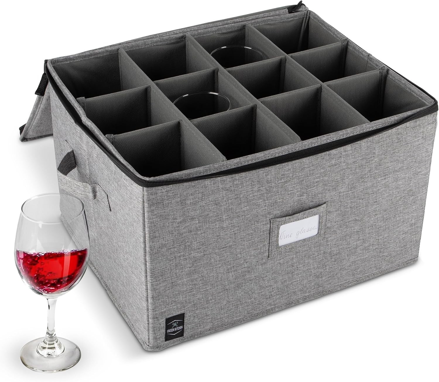 Wine Glass Storage Holds 12 Stemware Glasses Stackable Fully-Padded Inside gallery